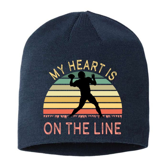 My Heart Is On The Line Football Offense Retro Design Sustainable Beanie