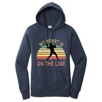 My Heart Is On The Line Football Offense Retro Design Women's Pullover Hoodie
