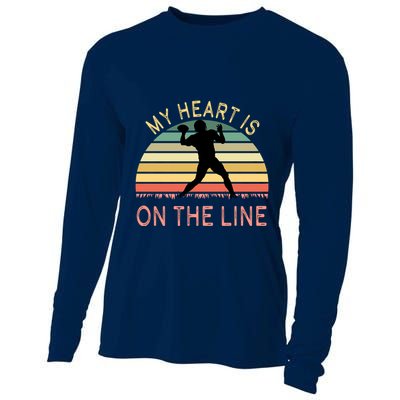 My Heart Is On The Line Football Offense Retro Design Cooling Performance Long Sleeve Crew