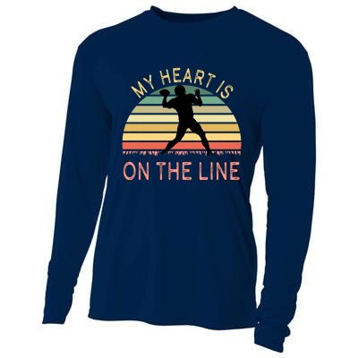 My Heart Is On The Line Football Offense Retro Design Cooling Performance Long Sleeve Crew