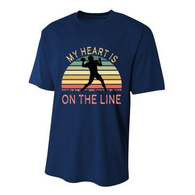 My Heart Is On The Line Football Offense Retro Design Performance Sprint T-Shirt