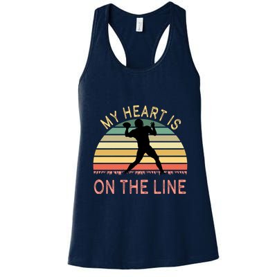 My Heart Is On The Line Football Offense Retro Design Womens Tank Top