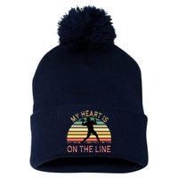 My Heart Is On The Line Football Offense Retro Design Pom Pom 12in Knit Beanie