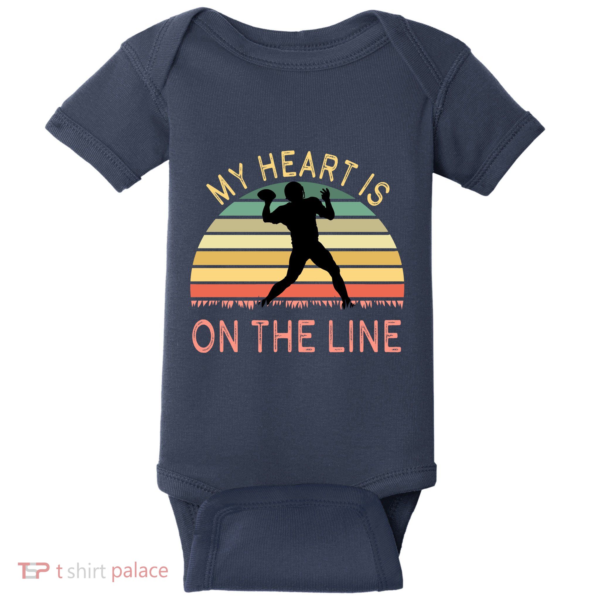 My Heart Is On The Line Football Offense Retro Design Baby Bodysuit