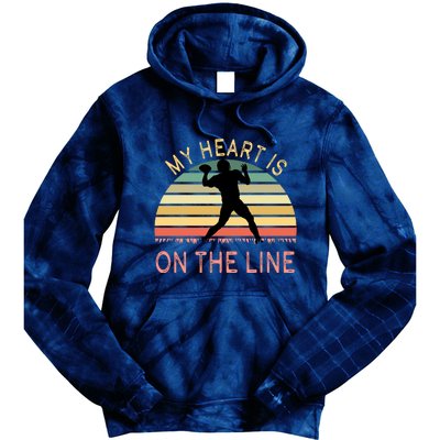 My Heart Is On The Line Football Offense Retro Design Tie Dye Hoodie