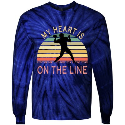 My Heart Is On The Line Football Offense Retro Design Tie-Dye Long Sleeve Shirt