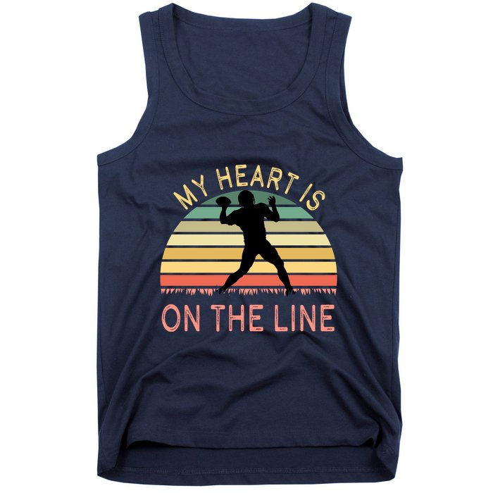 My Heart Is On The Line Football Offense Retro Design Tank Top