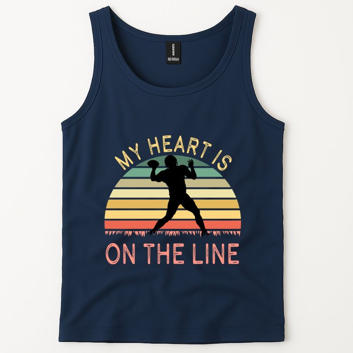 My Heart Is On The Line Football Offense Retro Design Tank Top