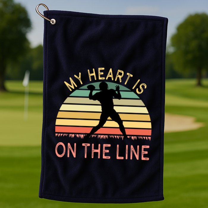 My Heart Is On The Line Football Offense Retro Design Golf Towel