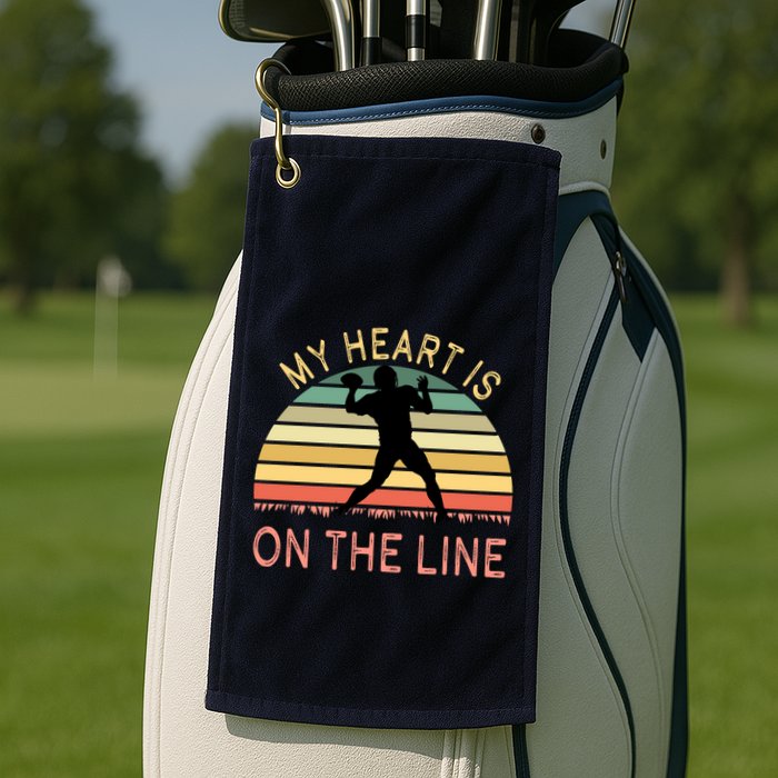 My Heart Is On The Line Football Offense Retro Design Golf Towel