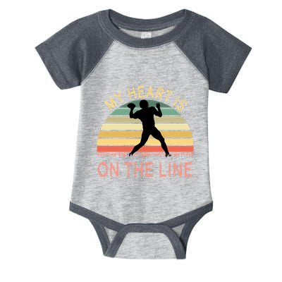 My Heart Is On The Line Football Offense Retro Design Infant Baby Jersey Bodysuit