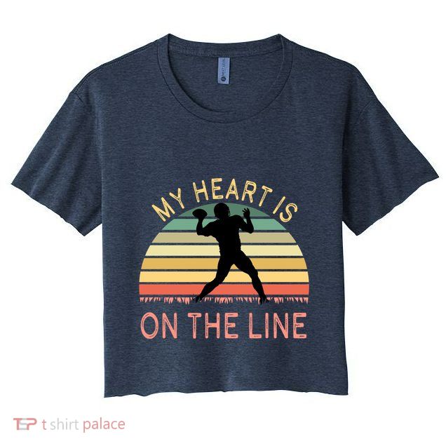 My Heart Is On The Line Football Offense Retro Design Crop Top