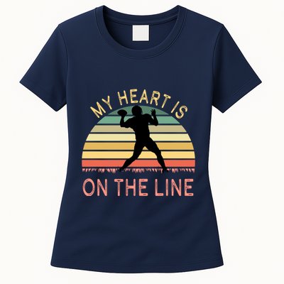 My Heart Is On The Line Football Offense Retro Design Womens T-Shirt