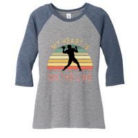 My Heart Is On The Line Football Offense Retro Design Women's Tri-Blend 3/4-Sleeve Raglan Shirt