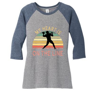 My Heart Is On The Line Football Offense Retro Design Women's Tri-Blend 3/4-Sleeve Raglan Shirt