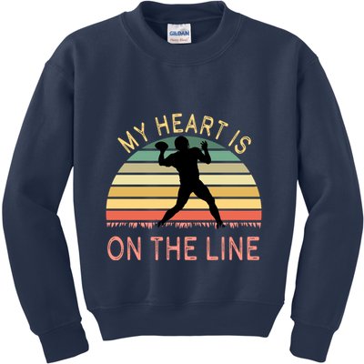My Heart Is On The Line Football Offense Retro Design Kids Sweatshirt