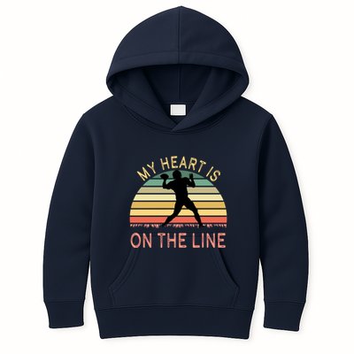 My Heart Is On The Line Football Offense Retro Design Kids Hoodie