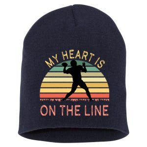 My Heart Is On The Line Football Offense Retro Design Short Acrylic Beanie