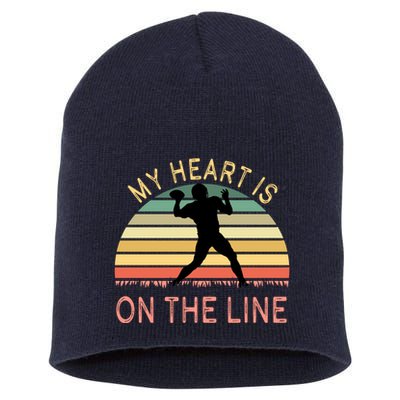 My Heart Is On The Line Football Offense Retro Design Short Acrylic Beanie