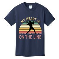 My Heart Is On The Line Football Offense Retro Design Kids T-Shirt