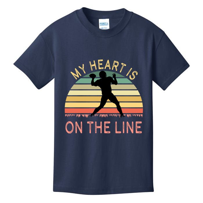 My Heart Is On The Line Football Offense Retro Design Kids T-Shirt