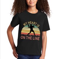 My Heart Is On The Line Football Offense Retro Design Kids T-Shirt