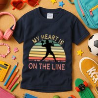 My Heart Is On The Line Football Offense Retro Design Kids T-Shirt
