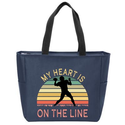 My Heart Is On The Line Football Offense Retro Design Zip Tote Bag