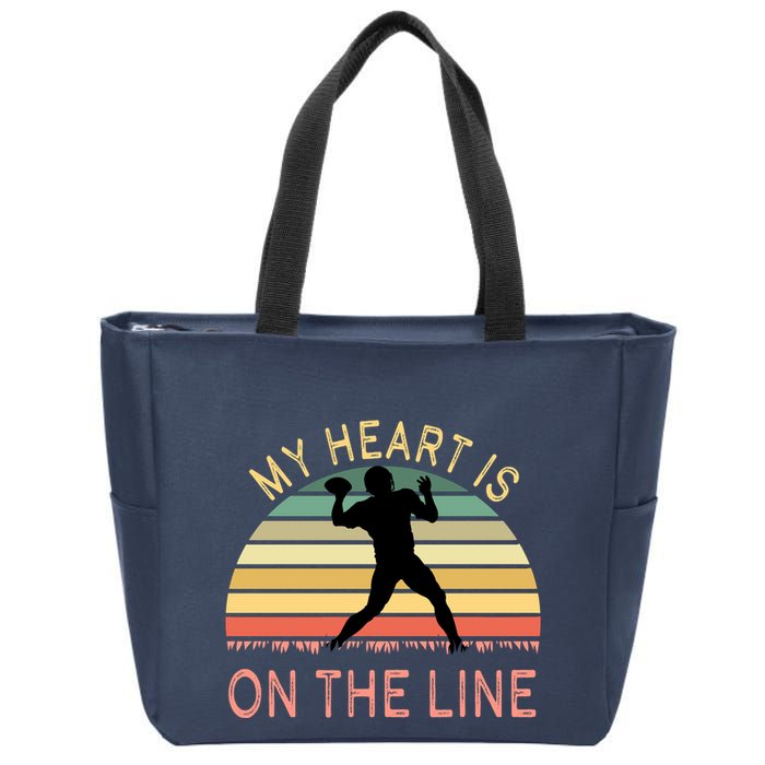My Heart Is On The Line Football Offense Retro Design Zip Tote Bag