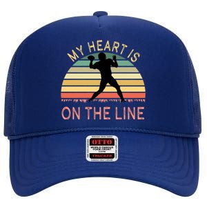 My Heart Is On The Line Football Offense Retro Design High Crown Mesh Back Trucker Hat