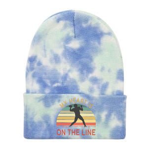 My Heart Is On The Line Football Offense Retro Design Tie Dye 12in Knit Beanie