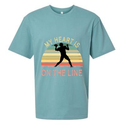 My Heart Is On The Line Football Offense Retro Design Sueded Cloud Jersey T-Shirt