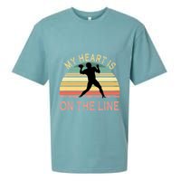 My Heart Is On The Line Football Offense Retro Design Sueded Cloud Jersey T-Shirt