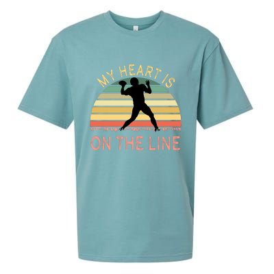 My Heart Is On The Line Football Offense Retro Design Sueded Cloud Jersey T-Shirt