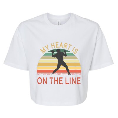 My Heart Is On The Line Football Offense Retro Design Bella+Canvas Jersey Crop Tee