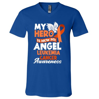 My Hero Is Now My Angel Support Leukemia Cancer Awareness Cute Gift V-Neck T-Shirt