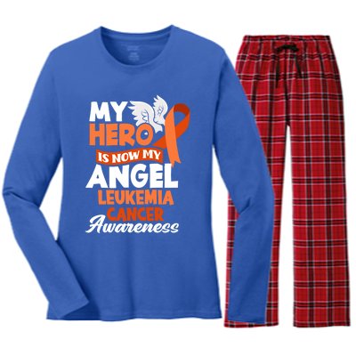 My Hero Is Now My Angel Support Leukemia Cancer Awareness Cute Gift Women's Long Sleeve Flannel Pajama Set 