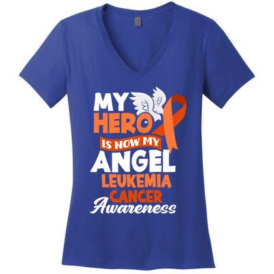 My Hero Is Now My Angel Support Leukemia Cancer Awareness Cute Gift Women's V-Neck T-Shirt