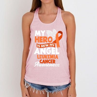 My Hero Is Now My Angel Support Leukemia Cancer Awareness Cute Gift Women's Knotted Racerback Tank