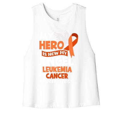 My Hero Is Now My Angel Support Leukemia Cancer Awareness Cute Gift Women's Racerback Cropped Tank