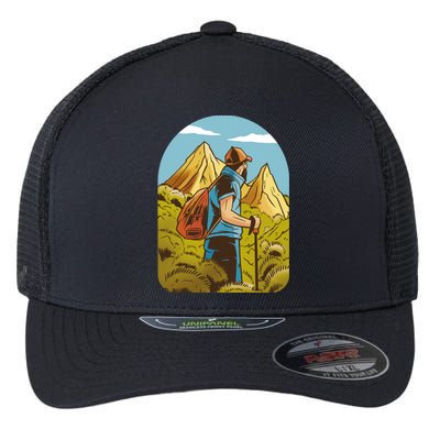 Man Hiking In The Mountains Flexfit Unipanel Trucker Cap