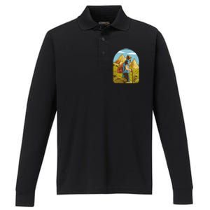 Man Hiking In The Mountains Performance Long Sleeve Polo