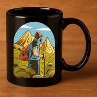 Man Hiking In The Mountains 11oz C Handle Ceramic Mug