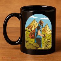 Man Hiking In The Mountains 11oz C Handle Ceramic Mug