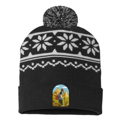 Man Hiking In The Mountains USA-Made Snowflake Beanie