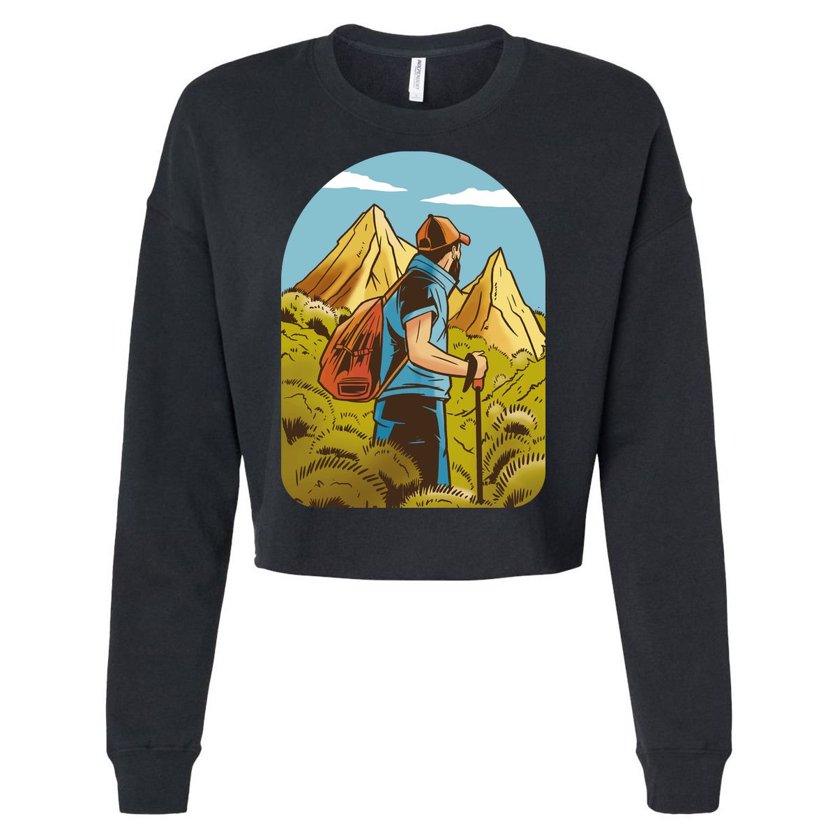 Man Hiking In The Mountains Cropped Pullover Crew