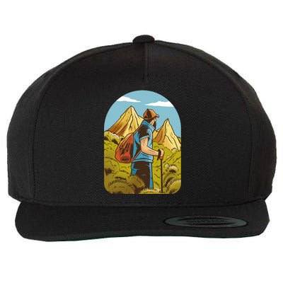 Man Hiking In The Mountains Wool Snapback Cap