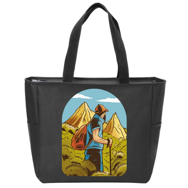 Man Hiking In The Mountains Zip Tote Bag