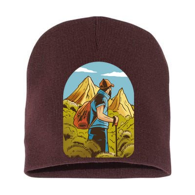 Man Hiking In The Mountains Short Acrylic Beanie