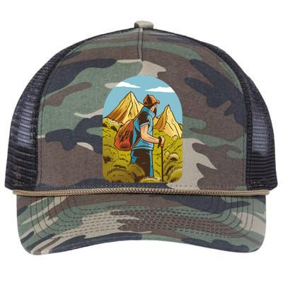 Man Hiking In The Mountains Retro Rope Trucker Hat Cap